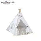 Printed linen fabric pentagon pet tent cave bed for cats/small dogs