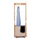 Simple Style Bedroom Bamboo Free Standing Coat Rack with Basket
