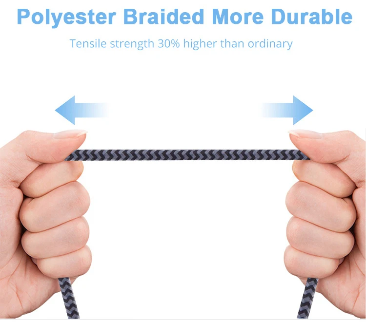 Round 1M 2A Tinned Copper Polyester Braided Mobile Phone Micro B Charger Cable For Android - ANKUX.COM