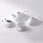 Unique shaped glazed white porcelain cup and saucer teapot ceramic tea set