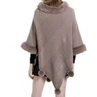 Womens faux fur sweater poncho cape winter luxe trim shawl body wrap
