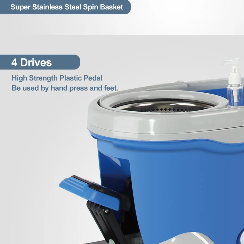 Dolphin Shape Pedal Mop Bucket Floor Cleaning Telescopic Spin Go Magic Mop With 2 Microfiber Heads