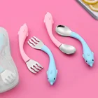 Stainless steel 18/10 kids fork and spoon set in box baby toddler utensils flatware with case