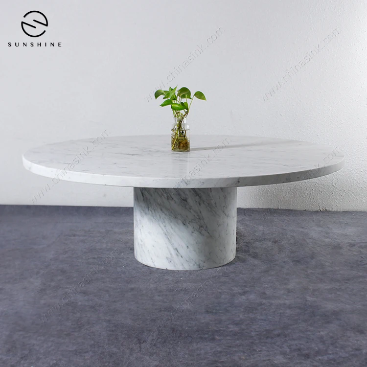 Italian Carrara White Marble Round Sofa Coffee Table For Home Furniture