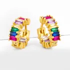 Copper Hoop 18k Copper Plated Rainbow CZ Zirconia Hoop Clip On Ear Jewelry Gold C Shaped Earrings