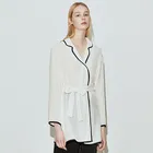 Ladies clothing silk garment 100% silk shirt long sleeve white V neck velvet top