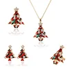 Christmas Gift Jewelry Charms Colorful Rhinestone Christmas Tree Pendant Necklace Alloy Earring Brooch Gift Jewelry Set