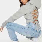Hoodie Hoodies For Women Instagram Hot Design Casual Baby Blue Lace Up Back Crop Sportswear Hoodie For Women
