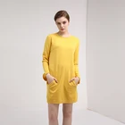 Oem Odm leisure front pocket yellow long sleeve sweater dresses women