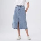 Summer Korean Style Long Wild High Waist A Line Knee Length Denim Skirt For Women