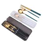 Multiple Colour Outdoor Portable 3PCS Stainless Steel Fork Spoon And Chopsticks Cutlery Flatware Set With Transparent Case
