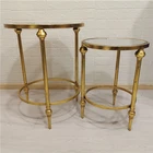 Modern Living room furniture gold Metal legs round Mirror top Nested Set End Coffee Table