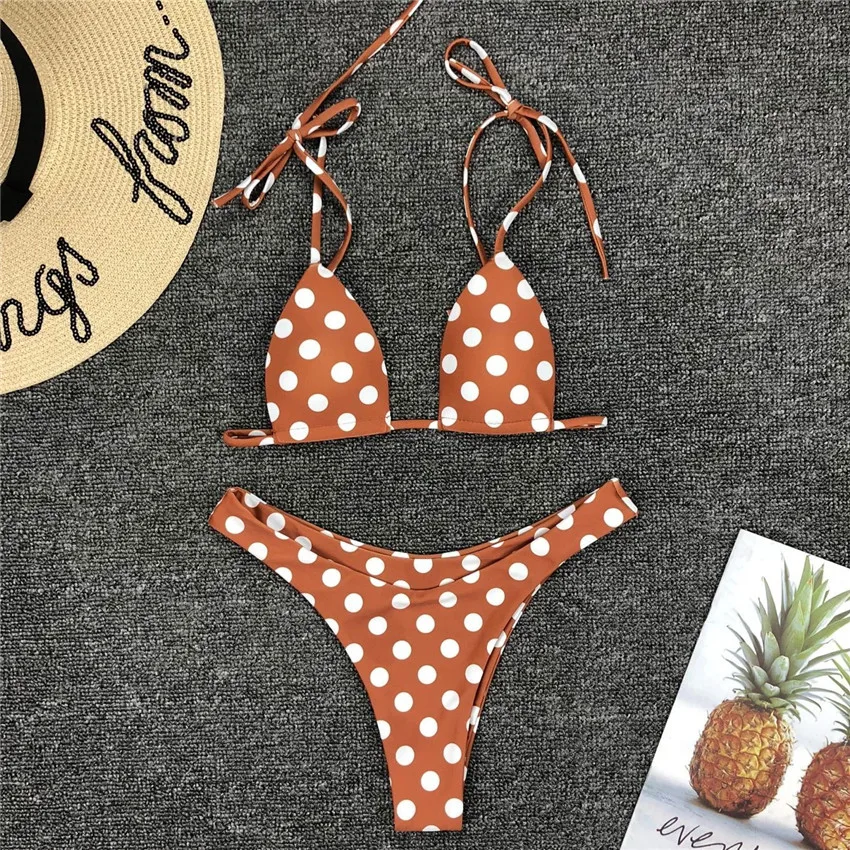 Bikini Con Tirantes Para Mujer Traje De Baño De Lunares De Corte Bajo