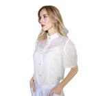 Women silk cotton short sleeve straight translucent white shirts