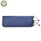 Custom Hot Sale Fashion blue Handmade Soft PU leather Glasses bag simple Portable Small frame reading glasses pouch