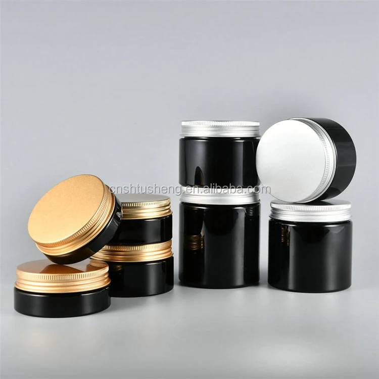 TOSUN 50g 60ml 80ml 100ml 120ml 200ml 250ml 300ml 400ml 500ml Black PET Plastic Cream Jar 150ml