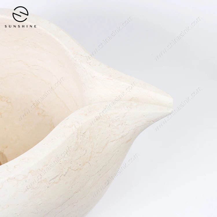 Luxury Cream Marble Stone Sauna Impounding Water Basin Bowl For Steam Room