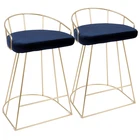 Nordic Modern Blue Velvet High Bar Furniture Gold Tone Metal Base Counter Height Stool