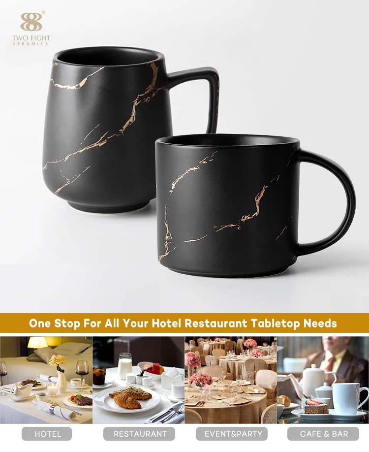 product-400ml 450ml Restaurant Hotel Cafe Use Black Gold Ceramic Porcelain Coffee Mug Cup-Two Eight