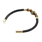 Wolf Wolf Punk Style Women Men Alloy Wolf Head Charm Leather Magnetic Clasp Bracelet With Stone