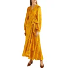 Fashion Printed V Neck Summer Floral Long sleeves dress women long casual dresses