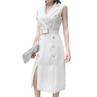 2020 Hot Sale V Neck Sleeveless Women Solid ColorSexy Slit Bodycon Dress for evening party
