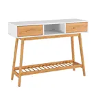 Combohome 2 Drawer Console Hallway Table with Large Storage Display Shelf and Bamboo Living Room Table,Dining Table