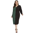 Fashion Button Long Sleeve Dress for Women Sexy V Neck Knit Bottom Split Bodycon Dress Ladies Plus Size Dresses