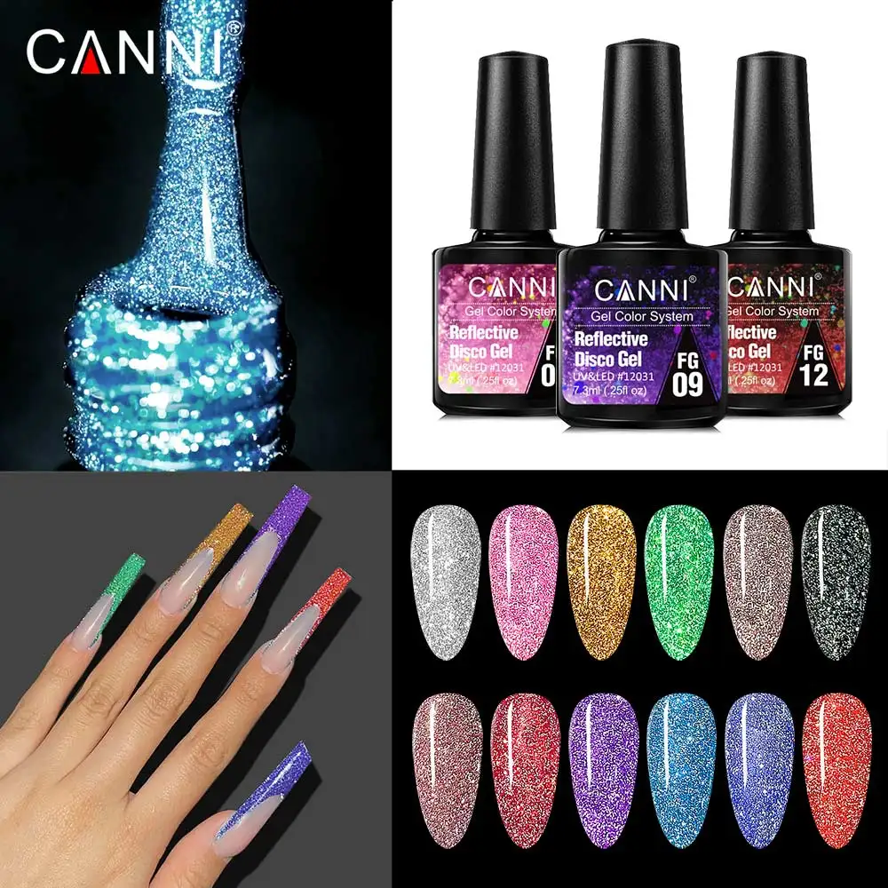 Canni New Glow In Dark Gel Nail Polish Glitter Flash Reflective Gel