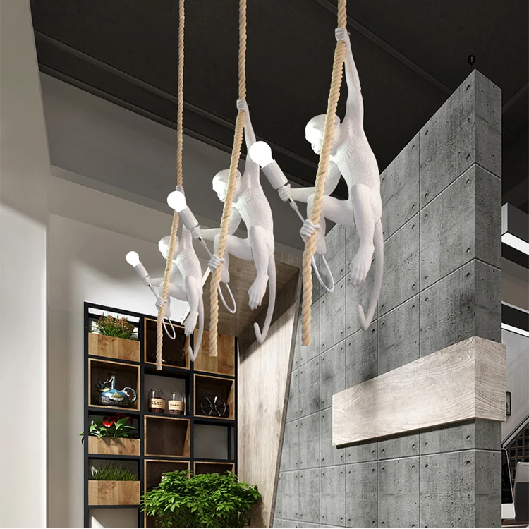 Factory price gold white black animal hanging resin chandelier pendant light led monkey lamp for children kids room