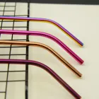 Stainless Steel 304 Bent and Straight Reusable Metal Drinking Straw Set with Cleaner Brush