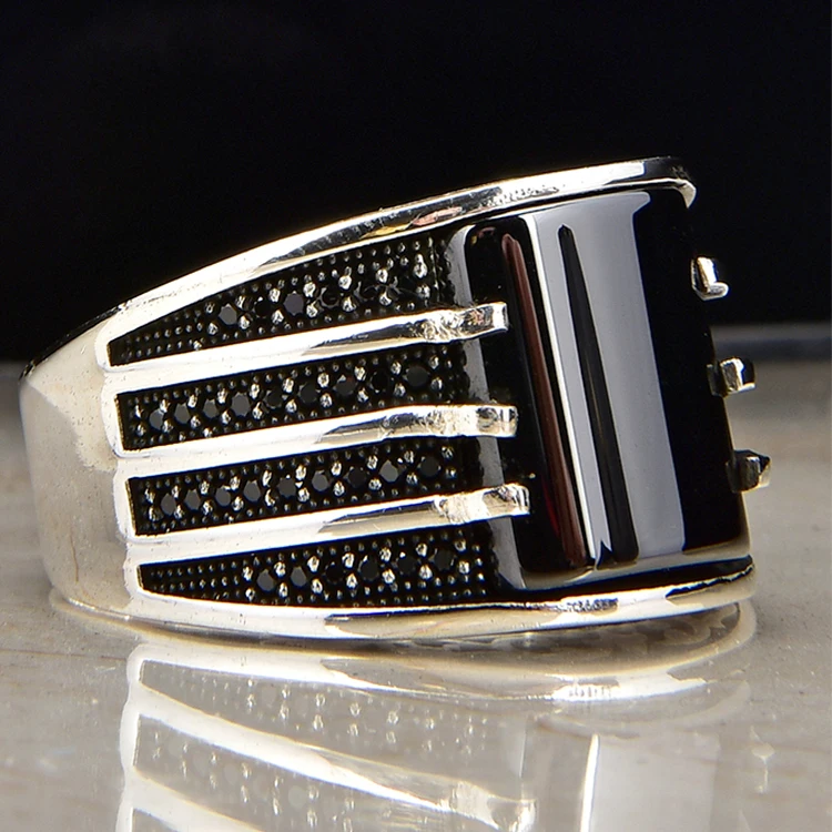 خاتم رجالي مصنوع من الفضة الإسترلينية عيار 925 صناعة تركية مصنوع يدويًا للبيع بالجملة