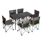 Small wholesale outdoor table and chair set seven-piece aluminum camping folding table and chair set