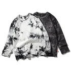 Wholesale Long Sleeve Tie Dyeing Cotton Mens vintage spring Crew Neck Tshirts Stock