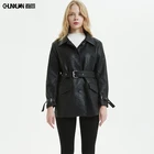 Wholesale Women Motorcycle Leather Jacket Single-breasted Vintage Korean Ladies Black Synthetic Leather Long Jacket