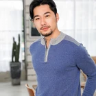 2020 Winter Autumn Zipper Short Pullover Luxury Knitted 100% Merino Wool Men Crewneck Sweater