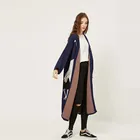 Ladies Jacquard Crane Knit Cardigan Coat Women V-neck Long Sleeve Casual Sweater Cardigan