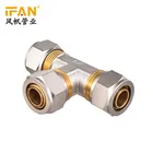 New design Ifan manufacturing dpouble standard pressure pex pipe fitting insert open three ways copper brass equal tee