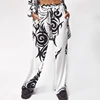 White Color Paisley Print Casual Flared Trousers Wide Leg Pants For Women