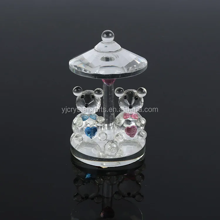 blue color pink crystal glass bear model for baby gifts little