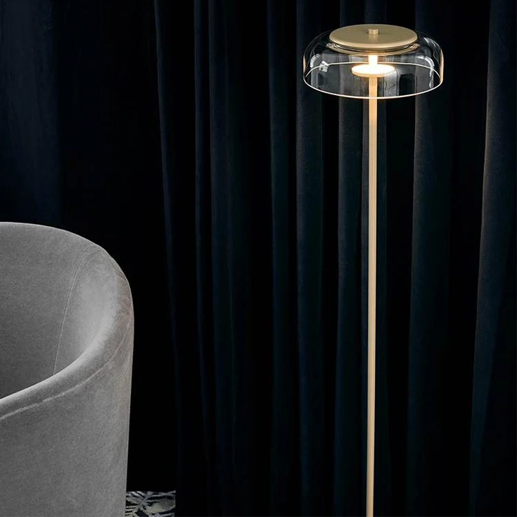 Modern style design hotel and house use standing light decoration LED glass lamp floor with gold color