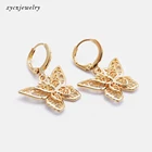 Fashion party 18k gold brass hanging hoop 3D butterfly earrings