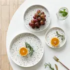 Crockery dinnerware round terrazzo decal cheap ceramic stoneware serving plate for catering wedding