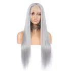 Ash Gray Human Hair Wig Preplucked With Baby Hair Free Part Lace Front Wig Long Straight Colored Hair Wig 130% Density