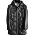Wholesaler Men's Fashion Genuine leather coat lambskin trench coat with down filling hood jacket for men winter