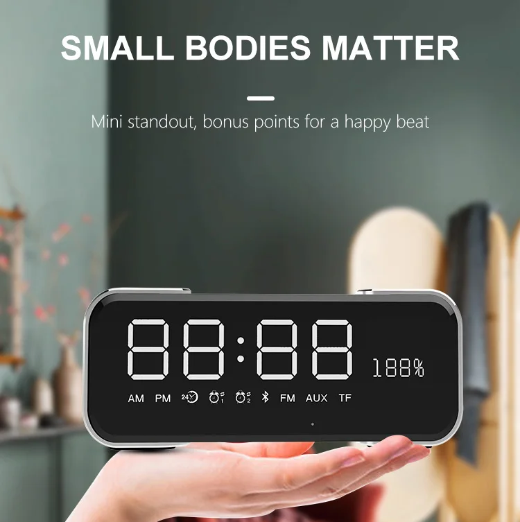 LED Alarm Clock with FM Radio Wireless Bluetooth Speaker Mirror Display Support Aux TF USB Music Player Wireless for Office Home - ANKUX.COM