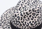 Leopard Print Faux Wool Felt Fedora Hat Polyester Felt Panama Hat with Ribbon For Men Women