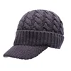 E115 Fashion Men Outdoor Sports Winter Warm Ski Wool Visor Brim Caps Knitted Beanie Hat