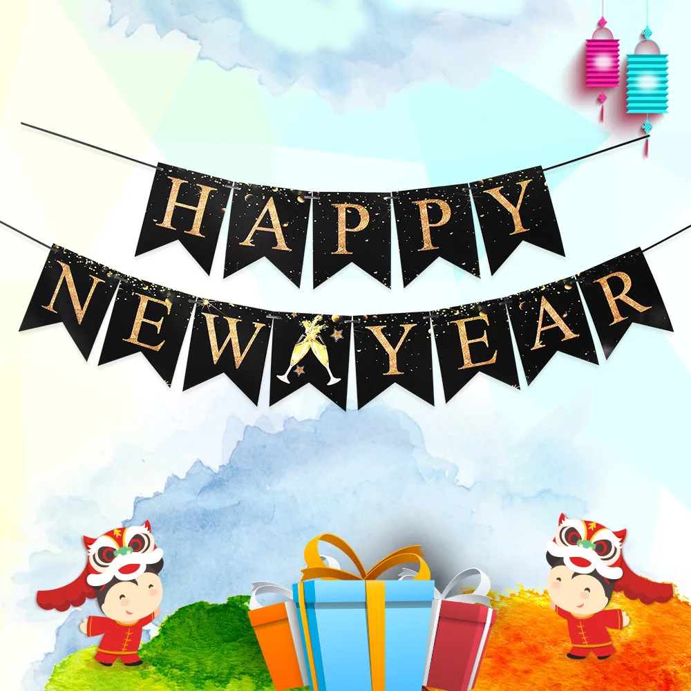 happy new year banner large size real glitter new