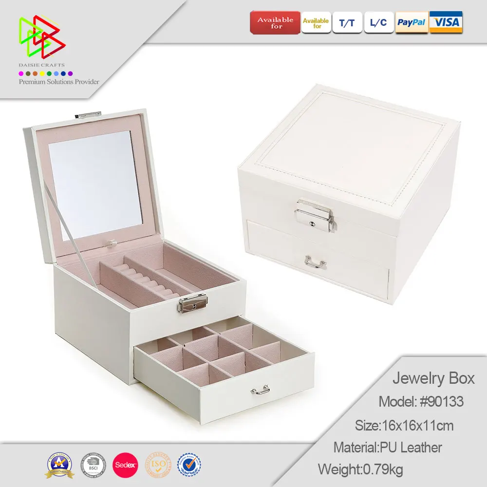bracelet pu leather gift box with mirror trinket with drawer